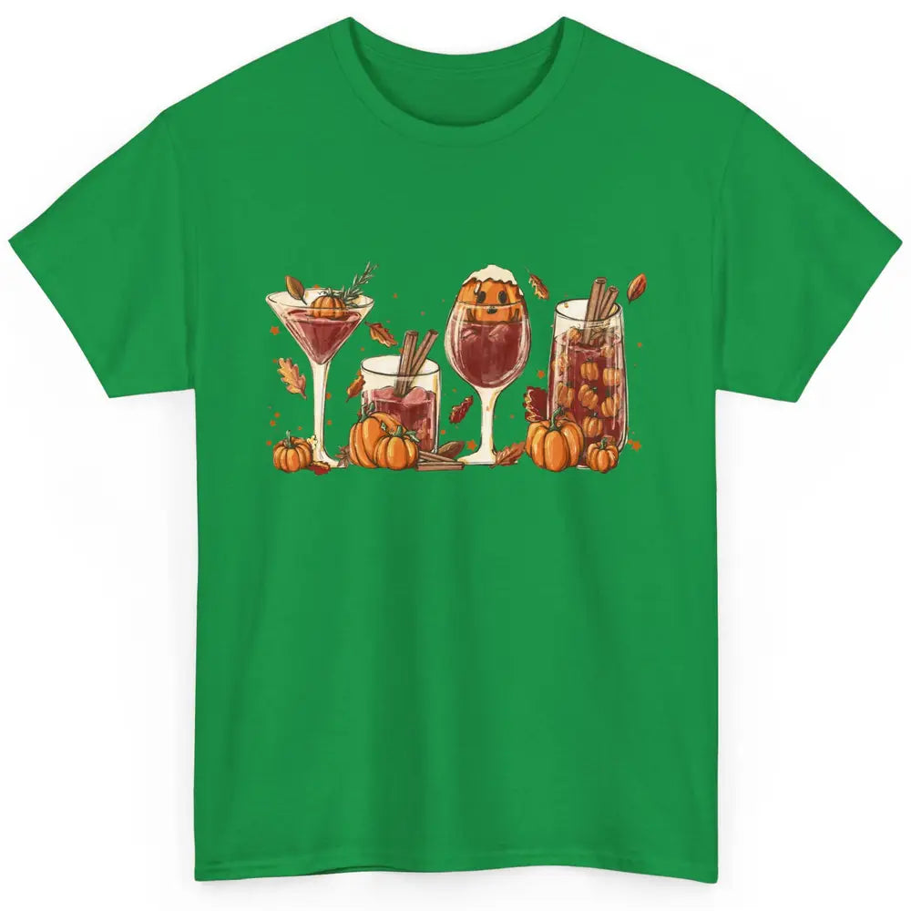 Fall Wine Glasses Orange Pumpkin Spice Autumn Hello Fall Classic Unisex T-Shirt