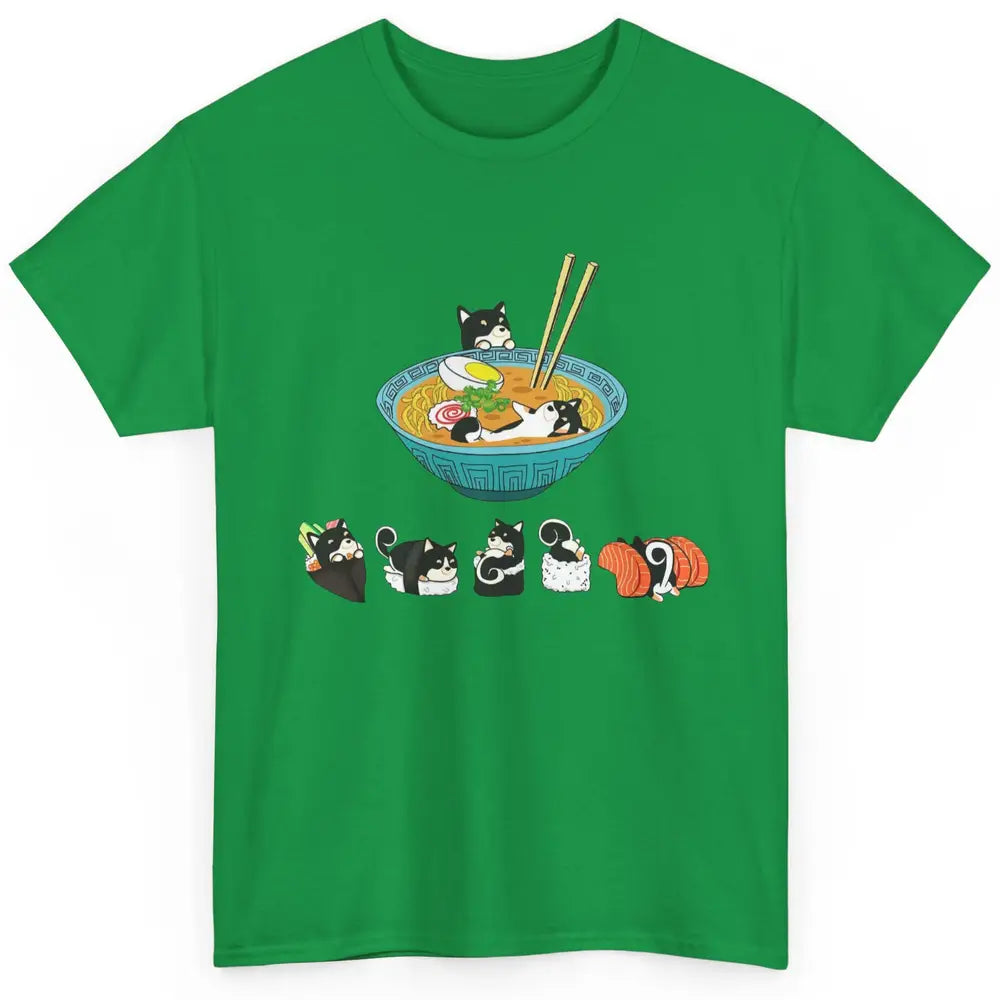 Funny Black Shiba Inu Sushi Ramen Bowl Japanese Kawaii Dog Classic Unisex T-Shirt