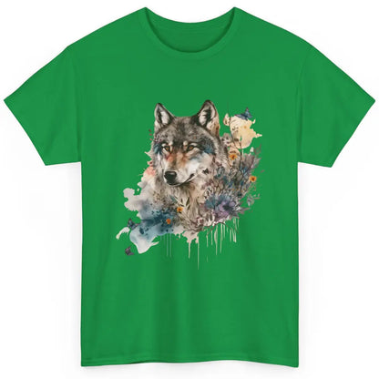 Watercolor Wolf Face Howl Butterfly Wolves Wild Animal Retro Classic Unisex T-Shirt