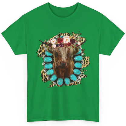 Floral Highland Cow Turquoise Western Country Cowboy Leopard Classic Unisex T-Shirt