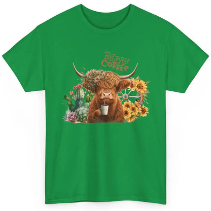 Desert Highland Cow But First Coffee Western Country Animal Classic Unisex T-Shirt