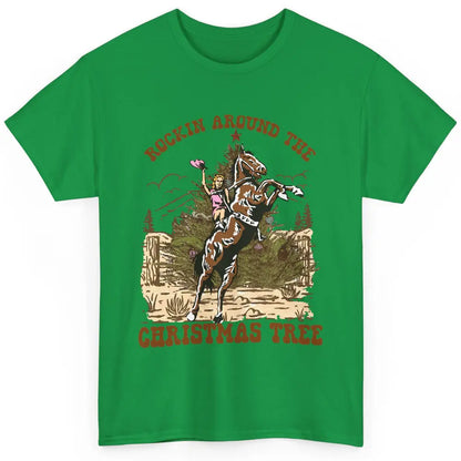 Funny Cowgirl Horsing Rocking Around Christmas Tree Western Classic Unisex T-Shirt