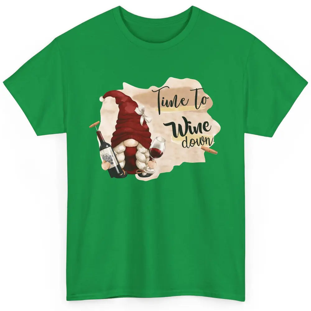 Christmas Gnome Wine It's Time to Wine Down Winter Holiday Classic Unisex T-Shirt