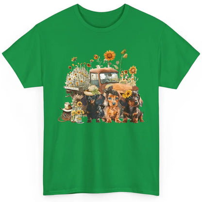 Vintage Truck And Sunflower Dachshund Mom Dachshund Lovers Classic Unisex T-Shirt