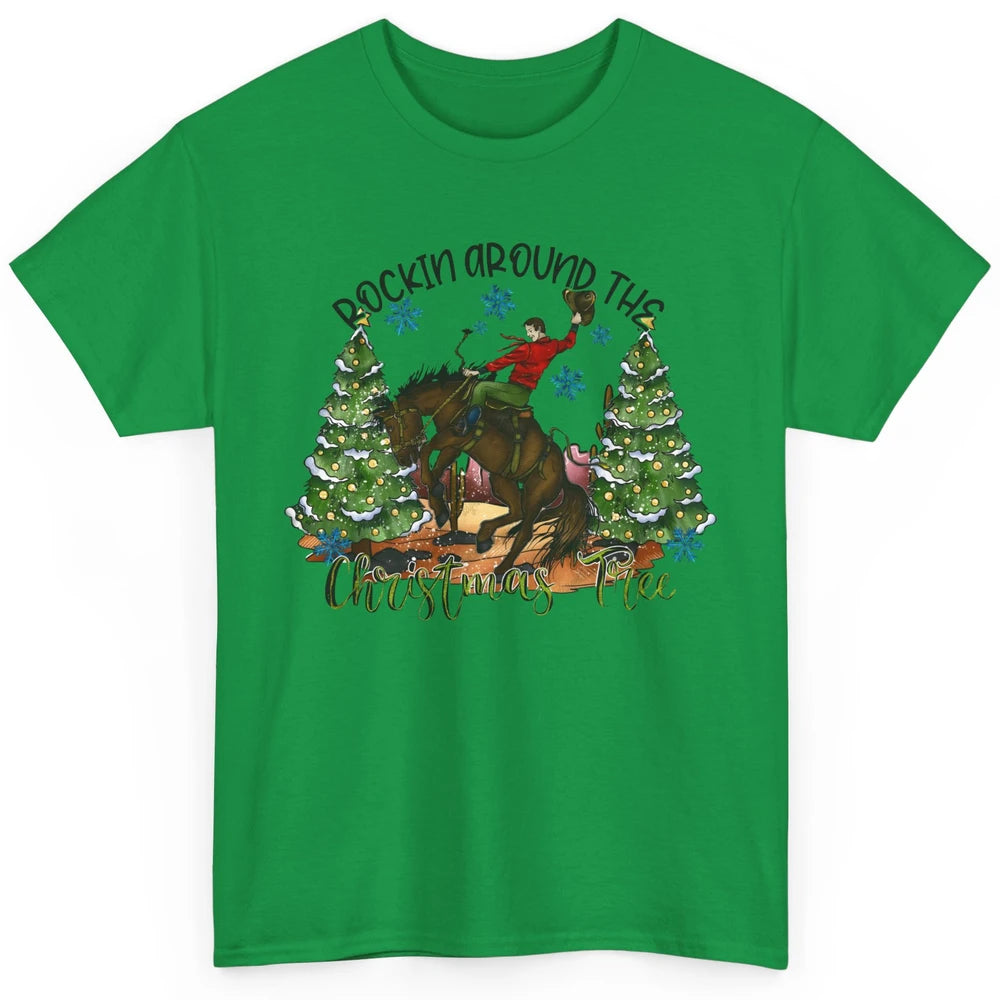 Funny Cowboy Horsing Rocking Around Christmas Tree Western Classic Unisex T-Shirt