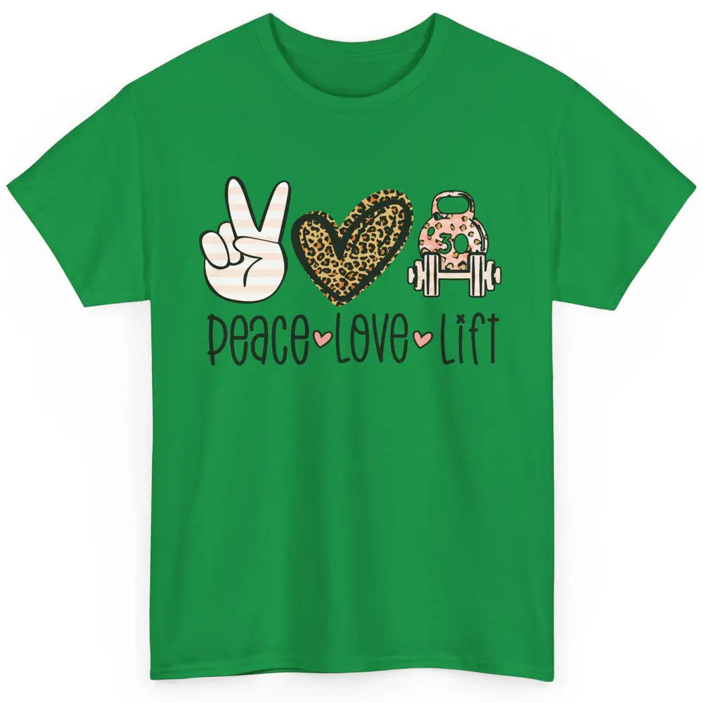 Cute Peace Love Lift Heart Leopard Gym Fitness Weightlifter Classic Unisex T-Shirt