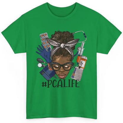 Afro Messy Bun Glasses PCA Life Patient Care Assistant Nurse Classic Unisex T-Shirt