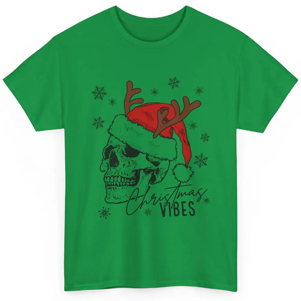 Christmas Vibes Skull With Santa Hat Christmas Skeleton Classic Unisex T-Shirt