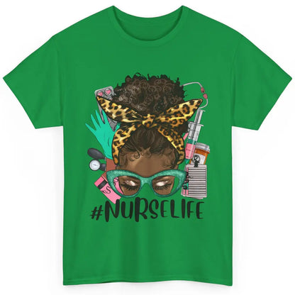 Afro Nurse Messy Bun Hair Black Melanin Nurse Life Leopard Classic Unisex T-Shirt