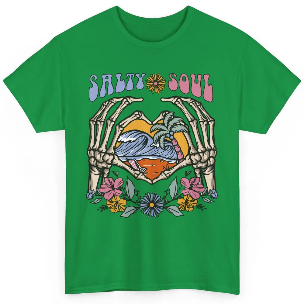 Retro Salty Beach Soul Floral Wave Skeleton Summer Vibes 70s Classic Unisex T-Shirt