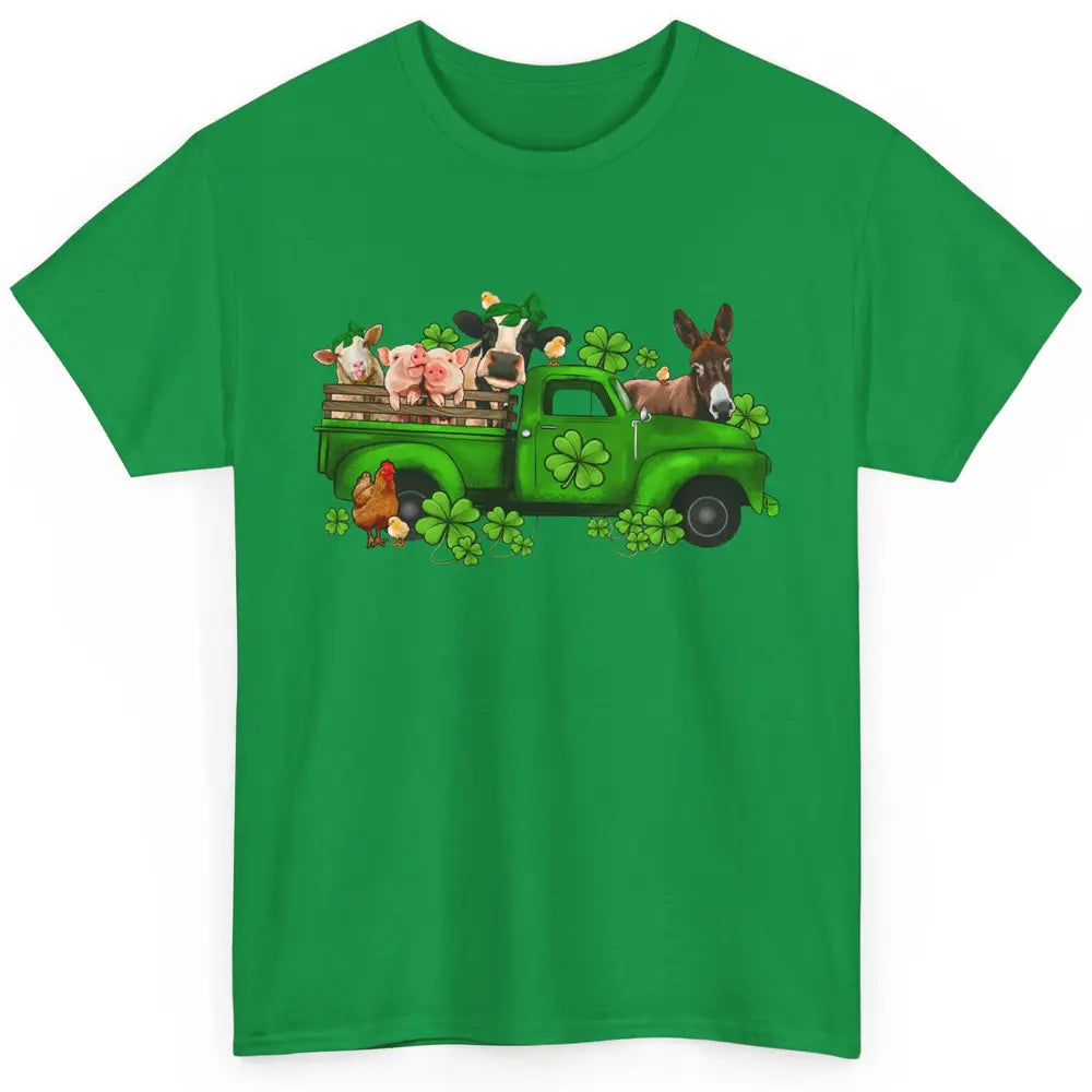 Farm Animals Truck Shamrock Clover St Patricks Day Retro Classic Unisex T-Shirt