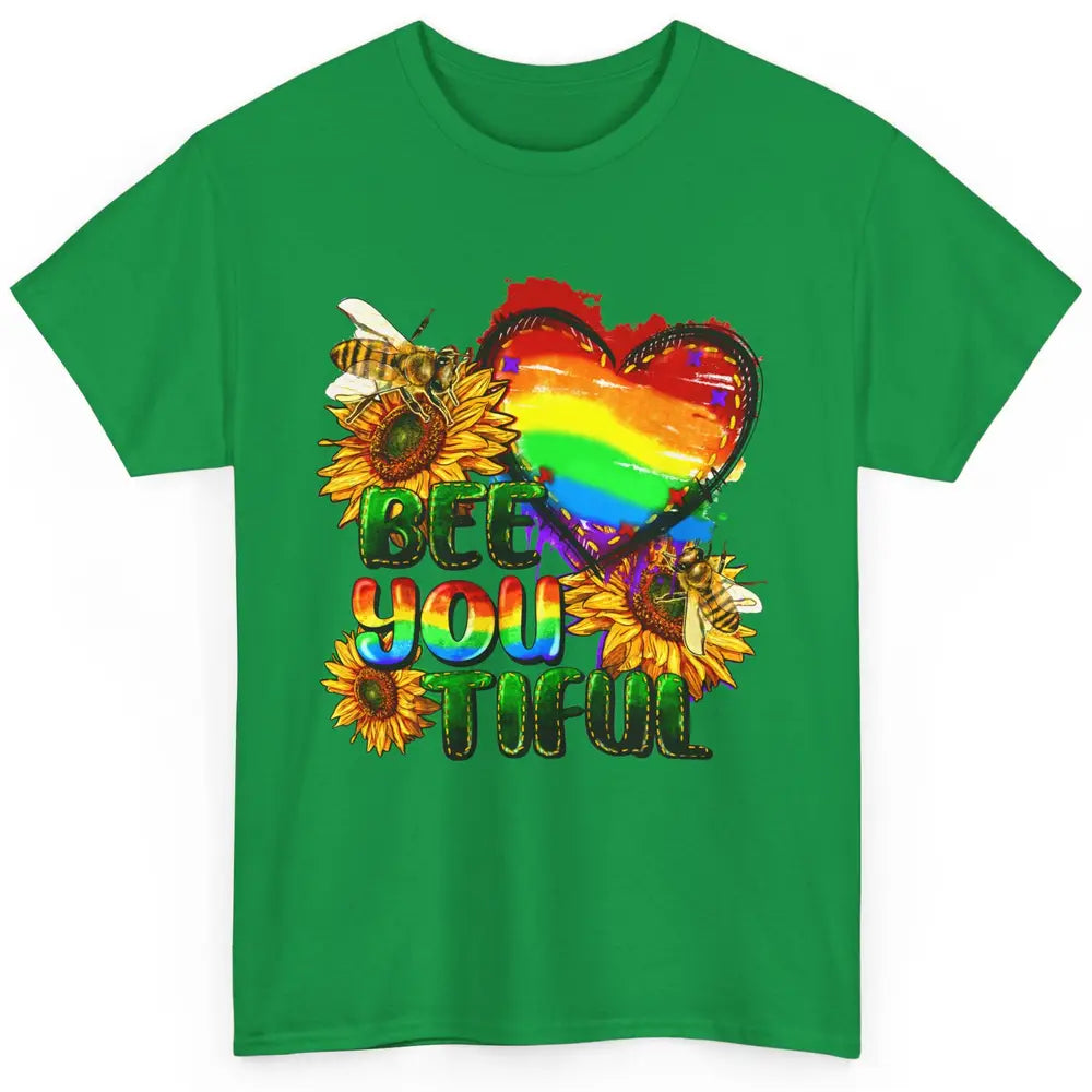 Bee You Tiful Pride Heart Rainbow Sunflower LGBT Pride Month Classic Unisex T-Shirt