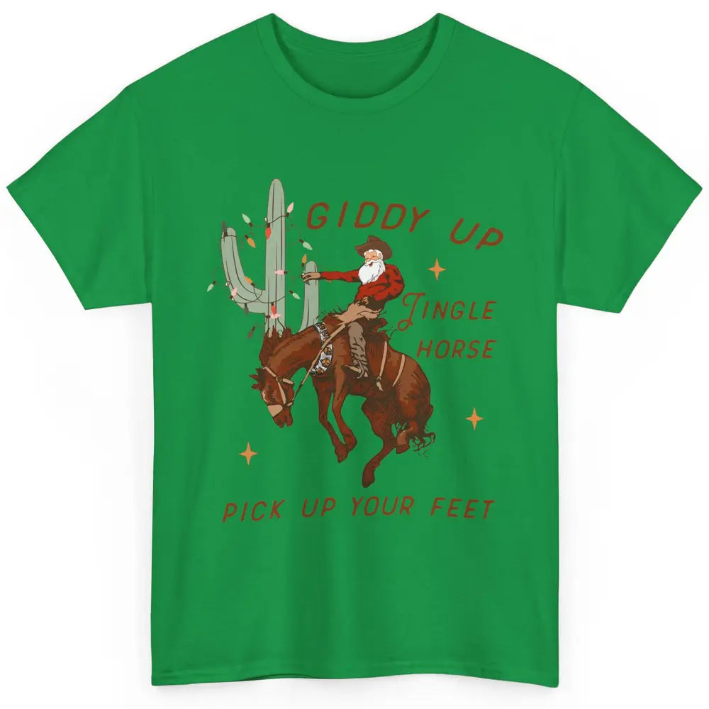 Cowboy Santa Horsing Giddy Up Jingle Horse Christmas Cactus Classic Unisex T-Shirt