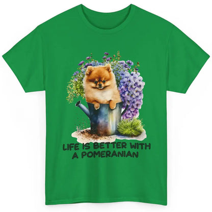 Cute Pomeranian Puppy Flowers Life Is Better With Pomeranian Classic Unisex T-Shirt