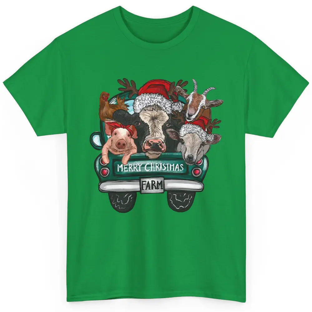 Heifer Merry Christmas Truck Pig Goat Farm Animals Christmas Classic Unisex T-Shirt