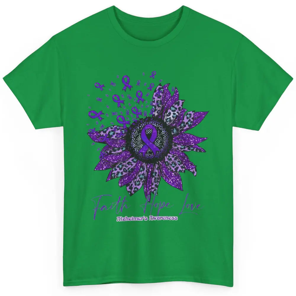 Faith Hope Love Purple Sunflower Alzheimer Brain Awareness Classic Unisex T-Shirt