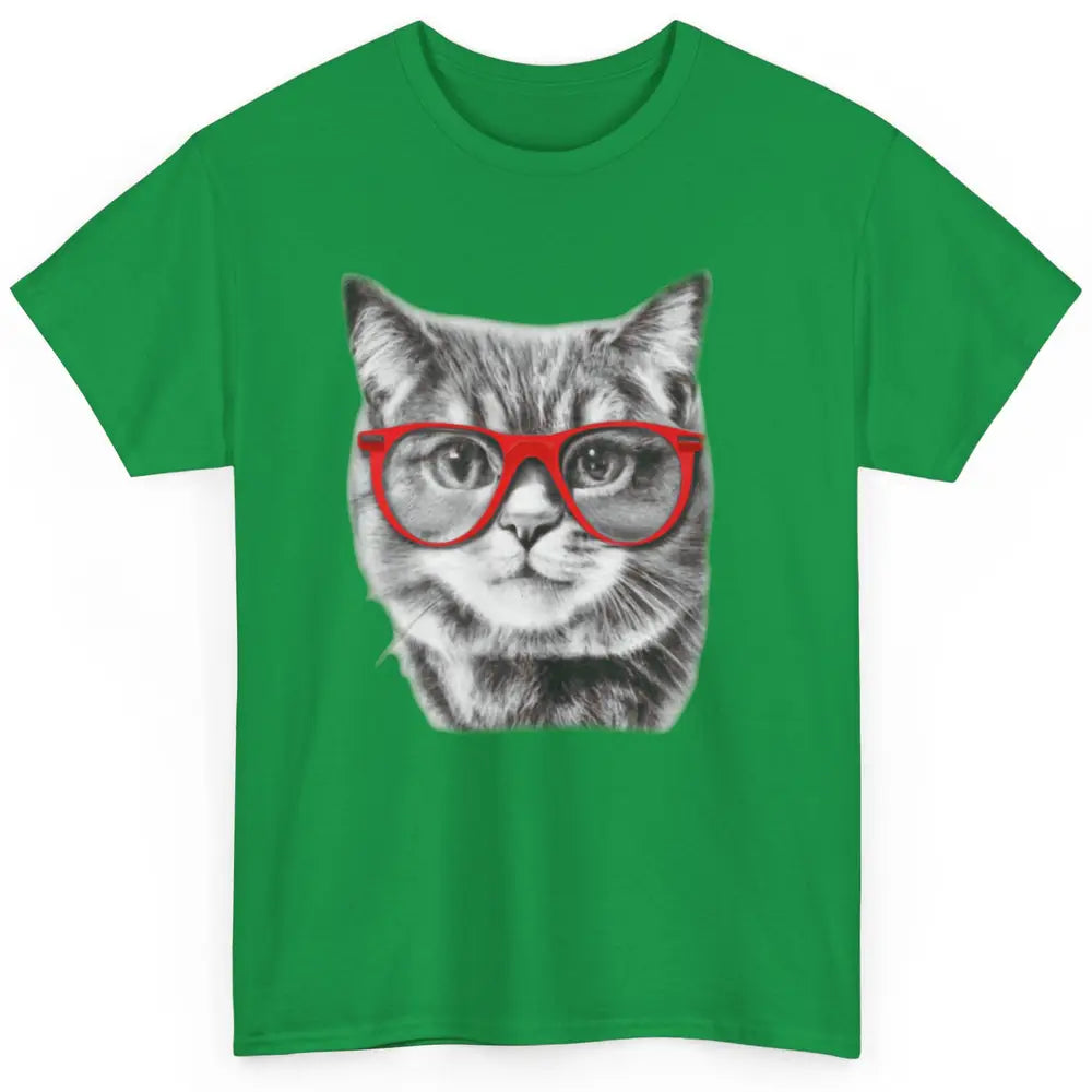 Funny Cat With Red Glasses Kitten Pets Cat Lovers Gift Classic Unisex T-Shirt