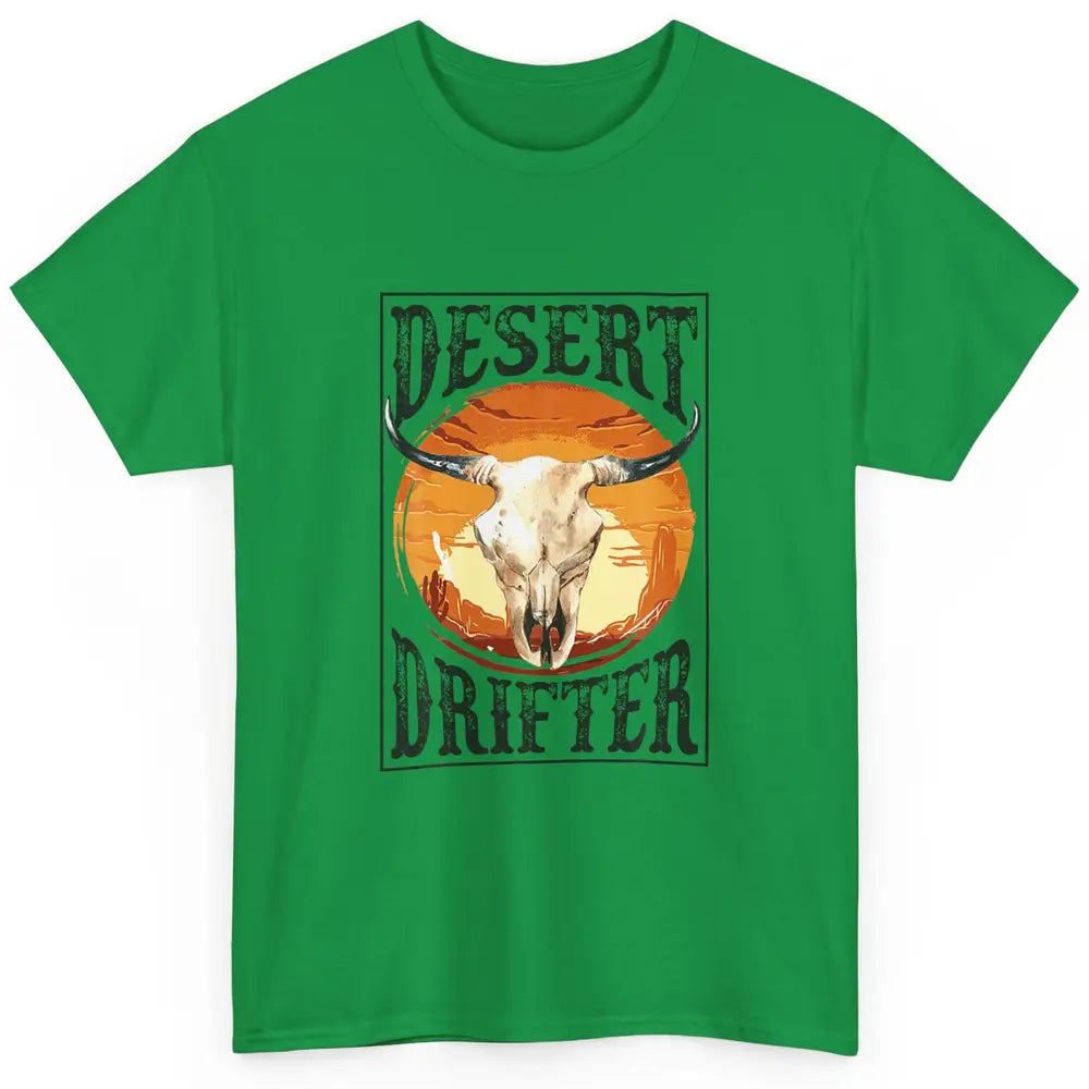 Bull Skull Sunset Desert Drifter Cowboy Rodeo Western Retro Classic Unisex T-Shirt