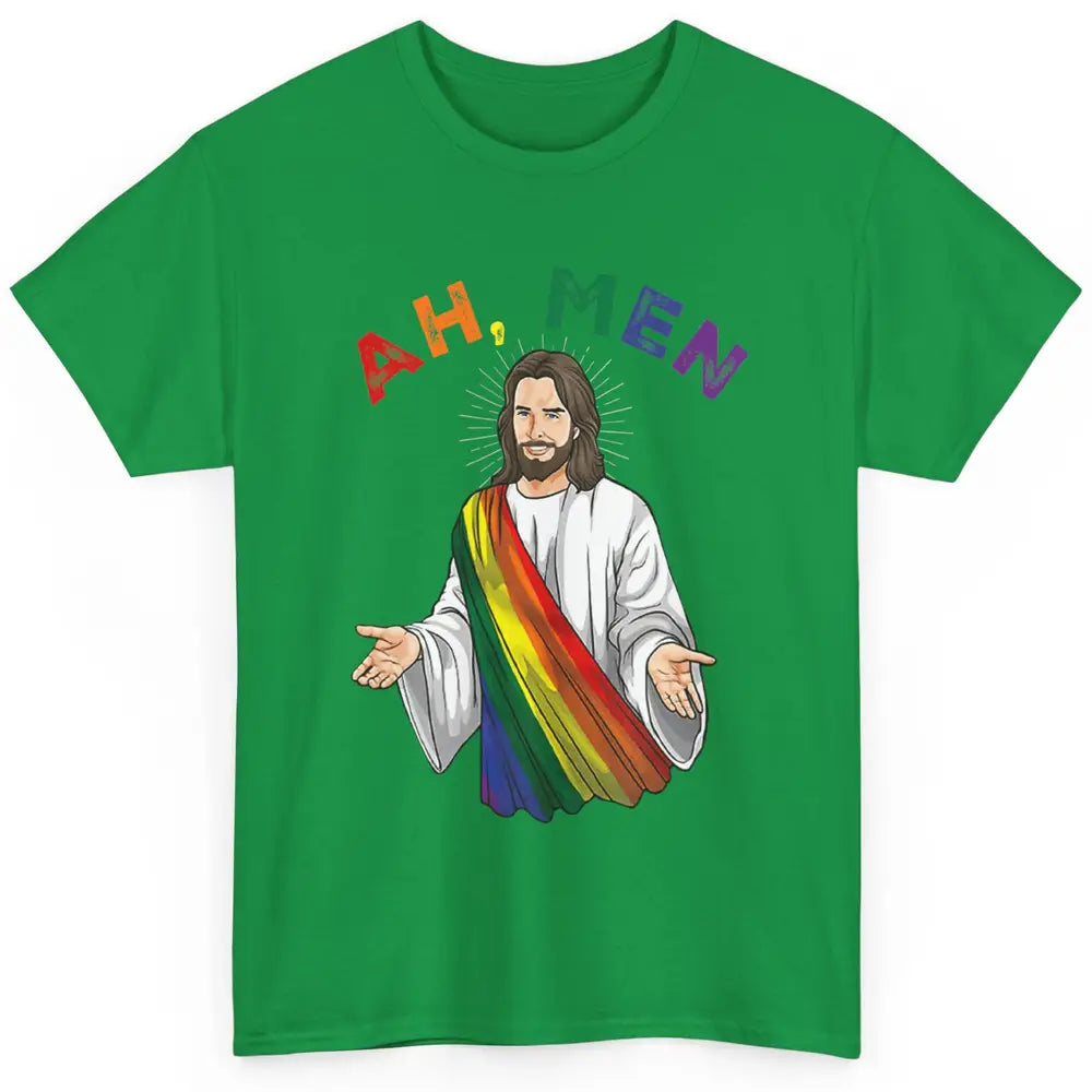 Ah Men LGBT Gay Pride Jesus Christian God Rainbow Flag Love Classic Unisex T-Shirt