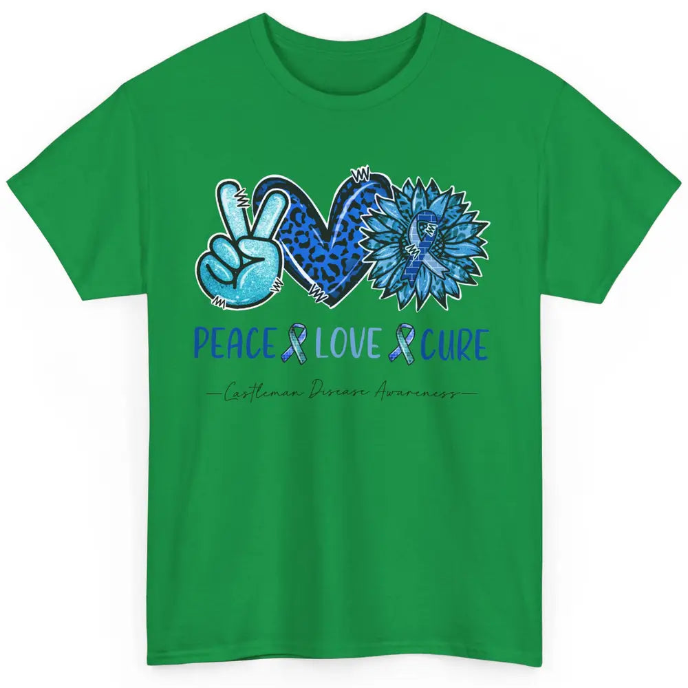 Castleman Disease Awareness Blue Ribbon Peace Love Cure Classic Unisex T-Shirt