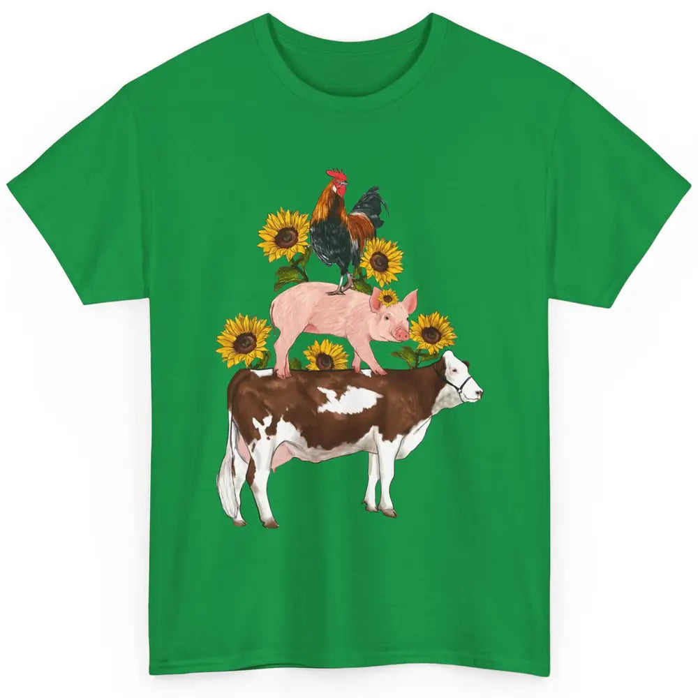 Sunflower Western Farm Life Animals Vegan Cow Pig Rooster Classic Unisex T-Shirt