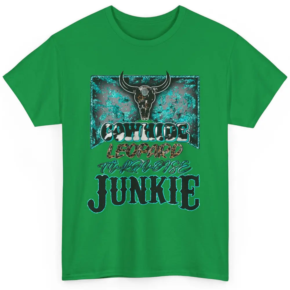 Bull Skull Cowhide Leopard Turquoise Junkie Western Country Classic Unisex T-Shirt