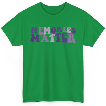 Alzheimer Awareness Groovy Memories Matter Purple Warrior Classic Unisex T-Shirt