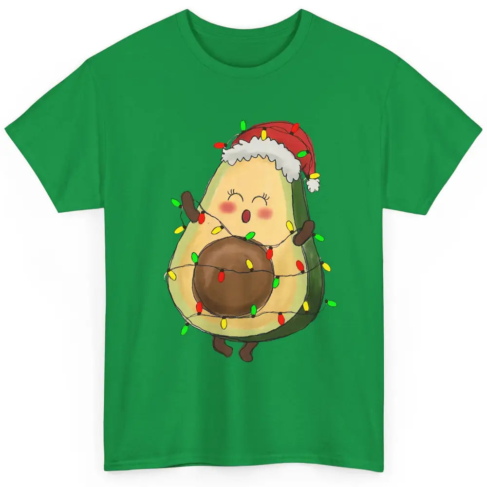 Avocado Santa Cute Avocado Christmas Lights Xmas Vegan Gift Classic Unisex T-Shirt