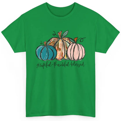 Grateful Thankful Blessed Doodle Pumpkin Fall Thanksgiving Classic Unisex T-Shirt