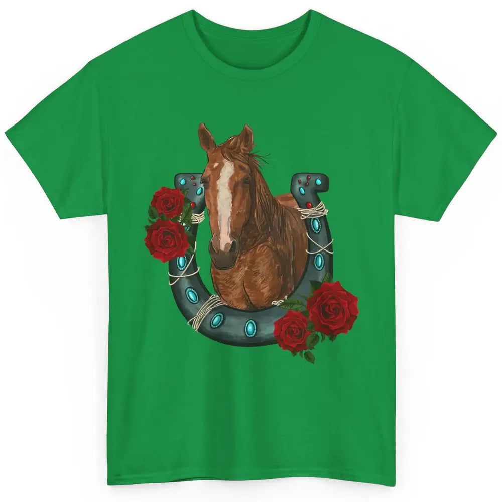 Western Country Texas Cowgirl Floral Horseshoe Horse Riding Classic Unisex T-Shirt