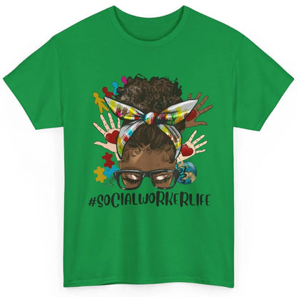 Social Worker Life Messy Bun Black Girl Glasses Be Kind Classic Unisex T-Shirt