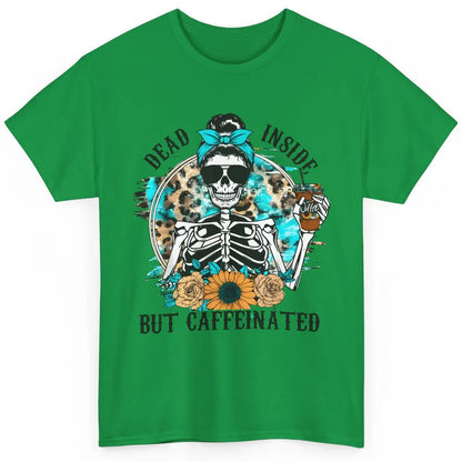 Funny Messy Bun Skull Dead Inside But Caffeinated Halloween Classic Unisex T-Shirt