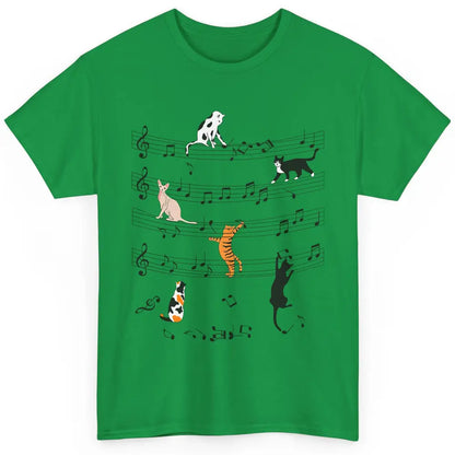 Cat On Music Sheets Cute Music Notes Funny Cat Musician Classic Unisex T-Shirt