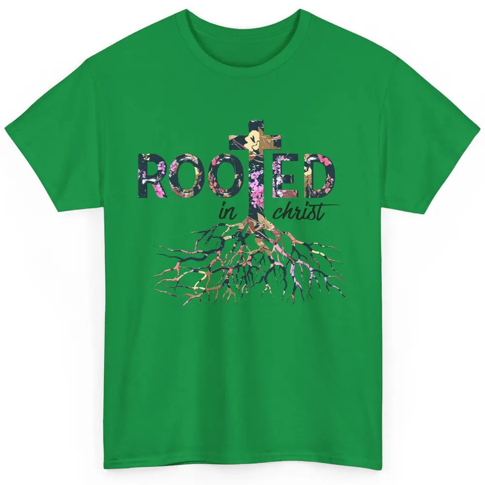 Floral Jesus Cross Rooted In Christ Faith Religious Bible Classic Unisex T-Shirt