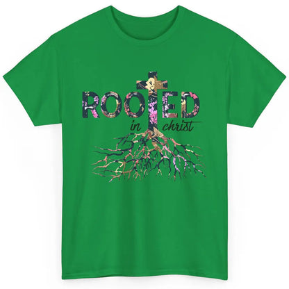 Floral Jesus Cross Rooted In Christ Faith Religious Bible Classic Unisex T-Shirt