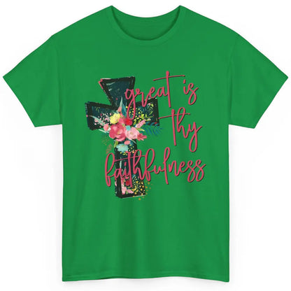 Floral Jesus Cross Great is Thy Faithfulness Christian Classic Unisex T-Shirt