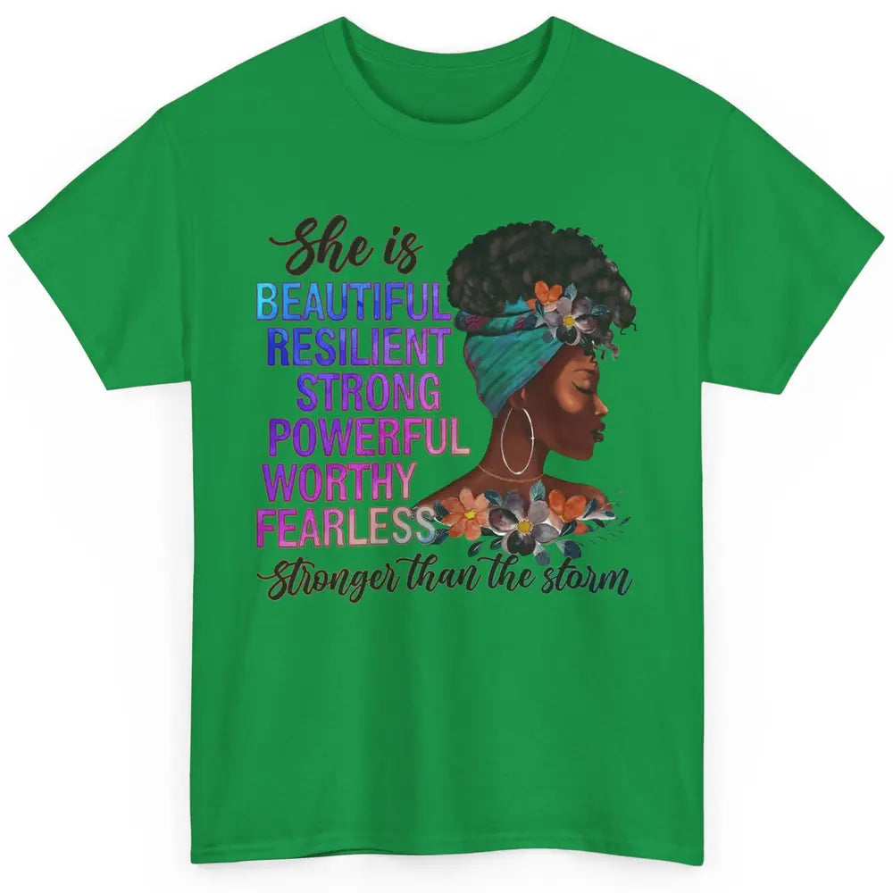 Floral Afro Woman She Is Stronger Than The Storm Religious Classic Unisex T-Shirt