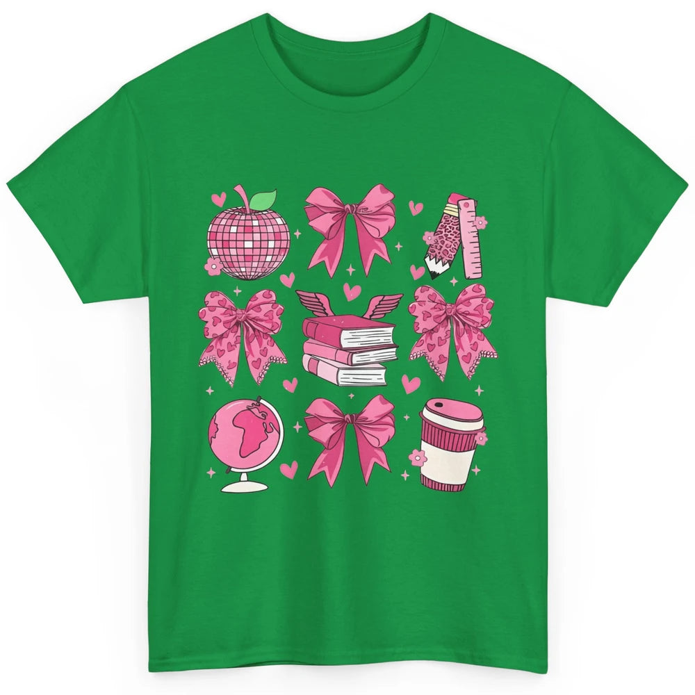 Cute Set Of Bows Coquette Coffee Apple Pink Valentine's Day Love Leopard Heart Back To School Latte Book Teacher Students Classic Unisex T-Shirt