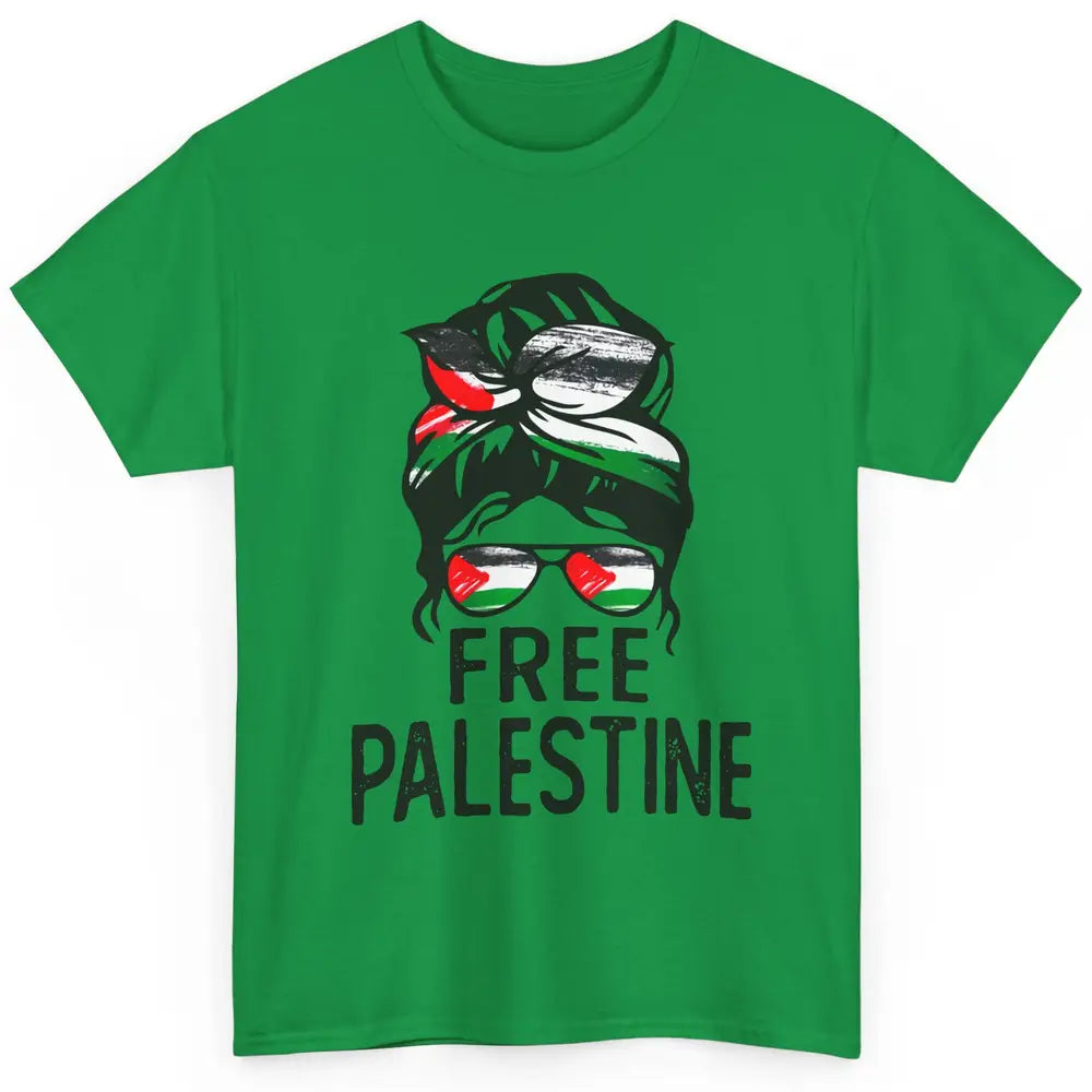 Free Palestine Flag Save Gaza Messy Bun Hair Classic Unisex T-Shirt