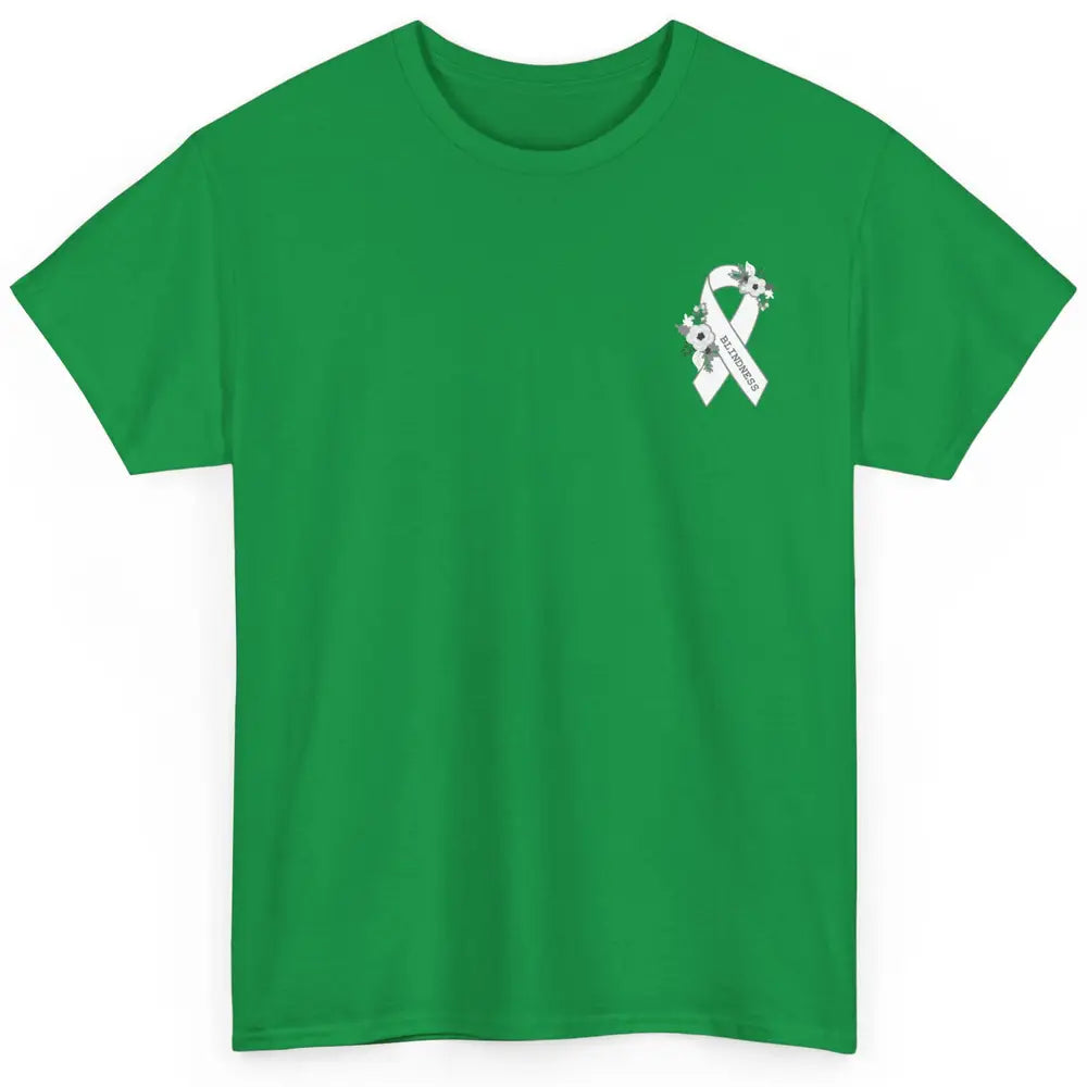 Blindness Awareness Floral White Gray Ribbon Blind Support Classic Unisex T-Shirt