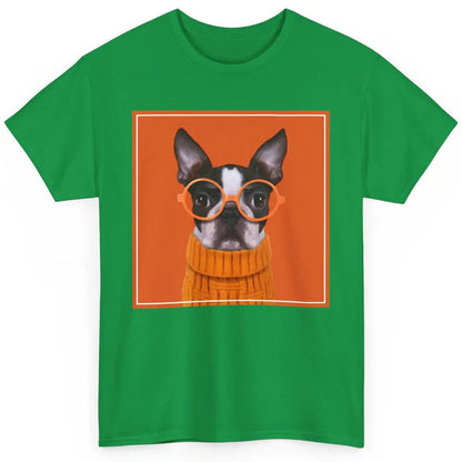 Funny Boston Terrier Face Orange Glasses Dog Nerd Cool Puppy Classic Unisex T-Shirt