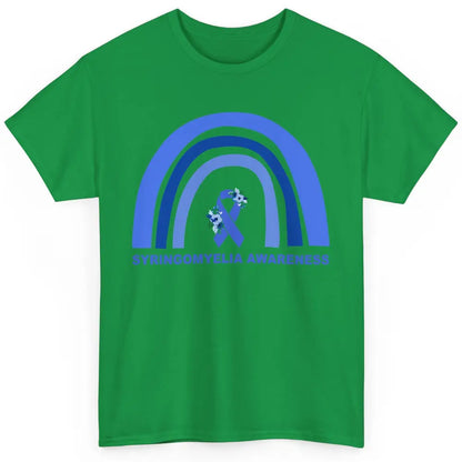 Syringomyelia Awareness Floral Blue Ribbon Rainbow Classic Unisex T-Shirt