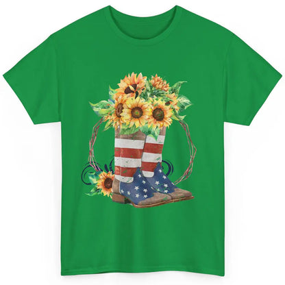 Retro Sunflower US Flag Cowboy Boots Let's Go Girls Cowgirls Classic Unisex T-Shirt