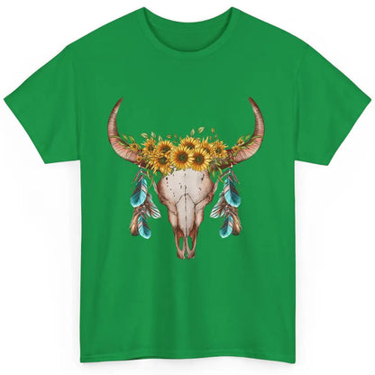 Floral Boho Bull Skull Wild Soul Turquoise Western Cowgirl Classic Unisex T-Shirt