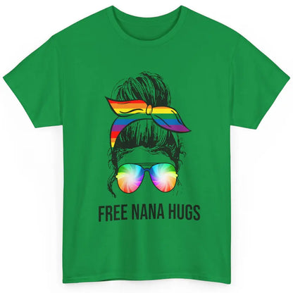 Free Nana Hugs LGBT Gay Pride Month Rainbow Messy Bun Classic Unisex T-Shirt