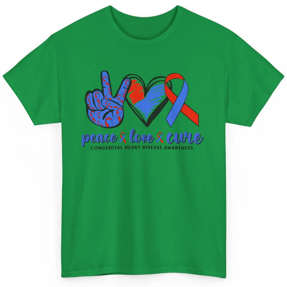 Congenital Heart Disease Blue Red Ribbon Peace Love Cure CHD Classic Unisex T-Shirt