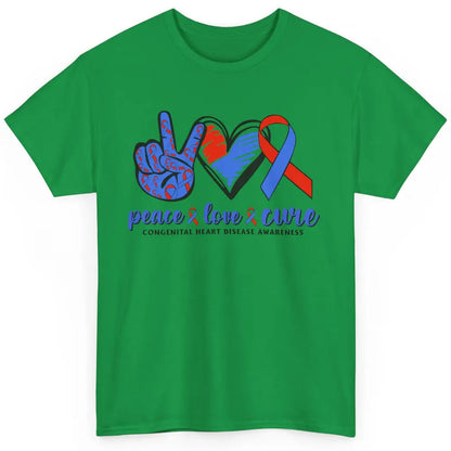 Congenital Heart Disease Blue Red Ribbon Peace Love Cure CHD Classic Unisex T-Shirt