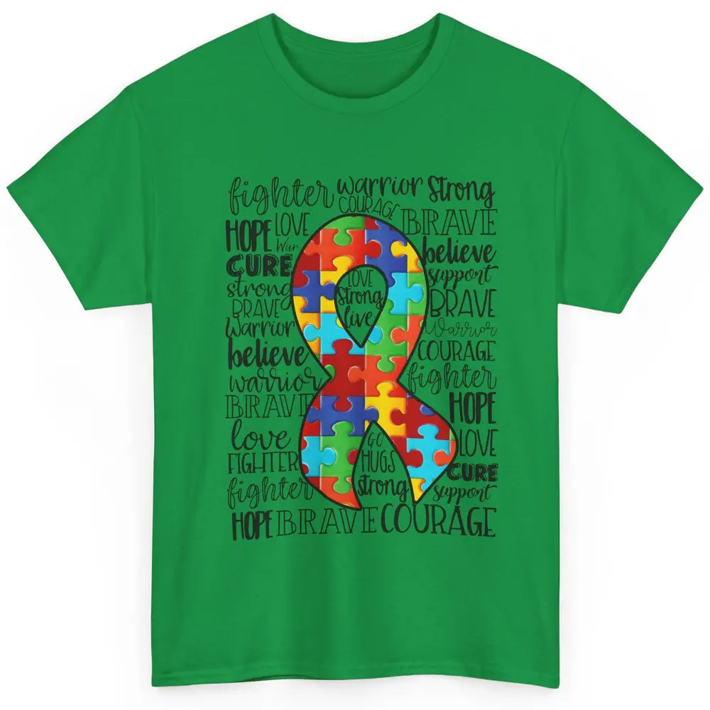 Autism Awareness Puzzles Ribbon Strong Brave Autism Support Classic Unisex T-Shirt