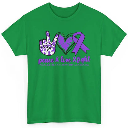 Small Fiber Neuropathy Purple Ribbon Peace Love Fight Classic Unisex T-Shirt