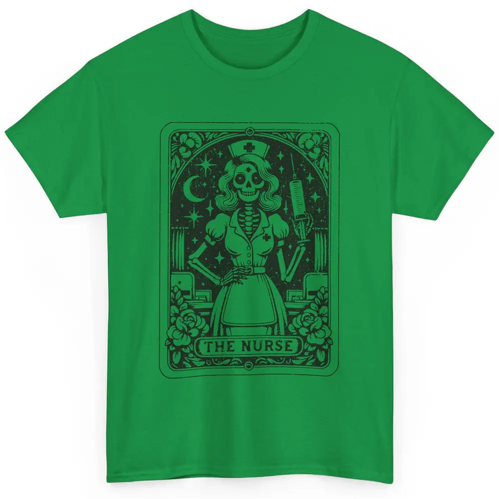 Retro Skeleton The Nurse Tarot Card Halloween Nursing Life Classic Unisex T-Shirt